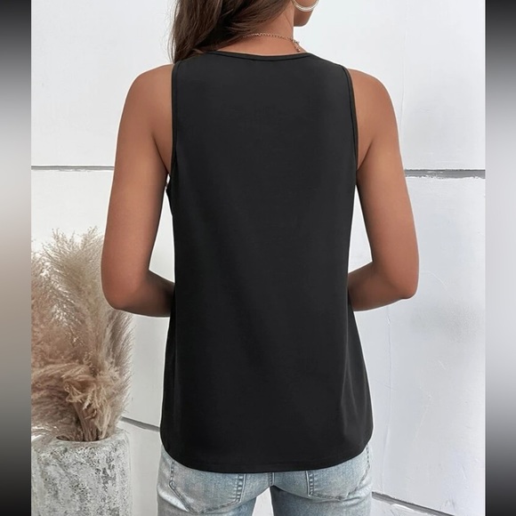 Classic Boho Lace Crisscross Front Sleeveless Tank Top Blouse Shirt Black - Picture 3 of 11
